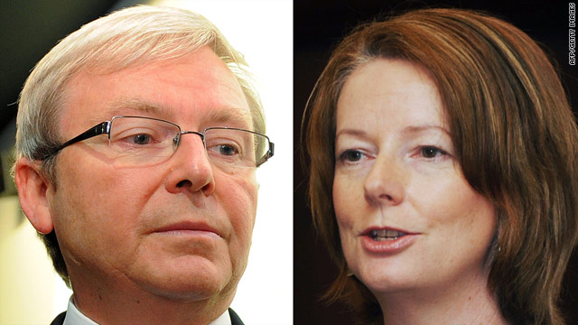 Australian Prime Minister Kevin Rudd, left, was replaced by Deputy Prime Minister Julia Gillard on Friday.