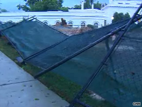  The early morning storm knocked down a large fence at the White House Thursday.