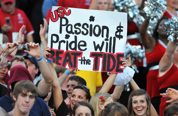 One South Carolina fan shows her support as they take on Arizona's Crimson Tide.