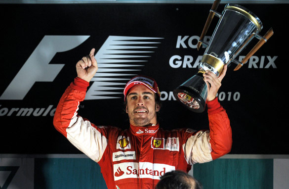 Fernando Alonso celebrates after winning the first ever Korean Grand Prix (Getty Images).