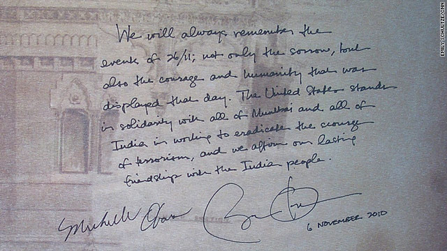 President and Mrs. Obama sign the 26/11 condolence book