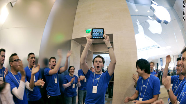At product launches, Apple store employees cheer for the first customers to buy the company's latest gadgets.