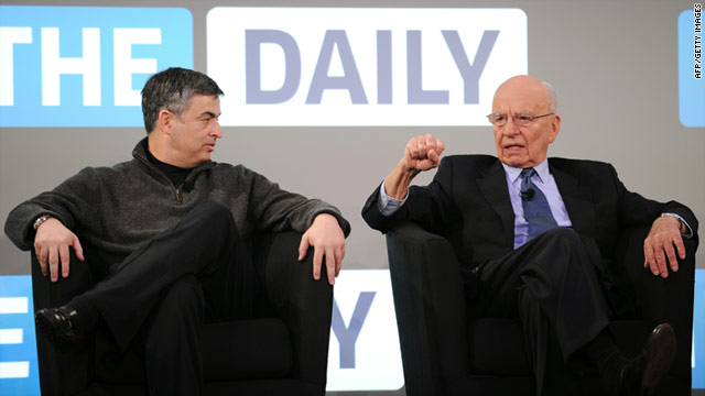 Rupert Murdoch, right, and Eddy Cue, Apple's vice president of Internet Services, at the launch of The Daily.