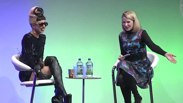 Lady Gaga appears with Google's Marissa Mayer. The singer has 11.7 million Twitter followers, but she's not on Google+.