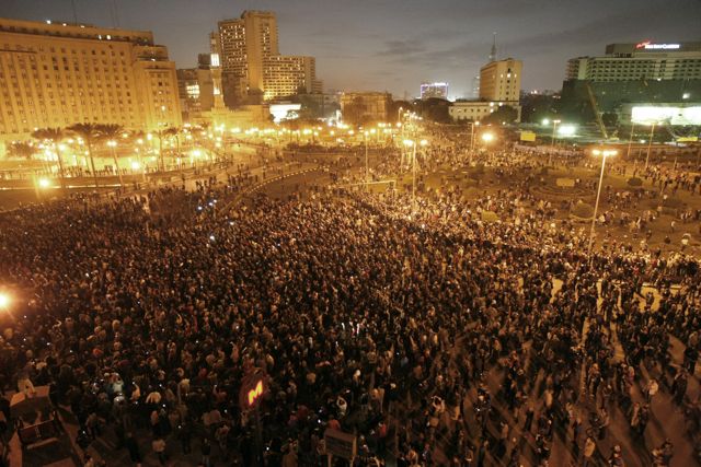 Photo: Mohammed Abed/AFP/Getty Images. Thousands of Egyptian protestor gathered last night in Tahrir Square in downtown Cairo calling for the ouster of Egyptian President Hosni Mubarak.