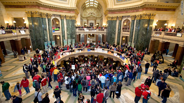 State Democrats absent for vote as Wisconsin budget protests swell