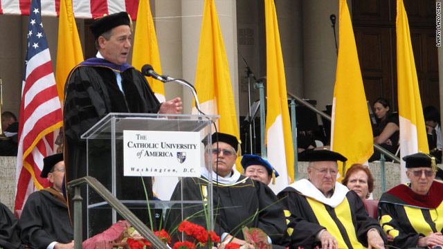Boehner avoids mention of criticism surrounding appearance at Catholic University