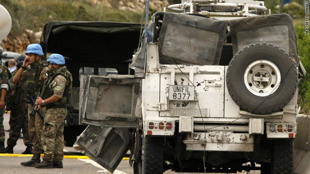 Bomb hits U.N. convoy in Lebanon; casualties reported