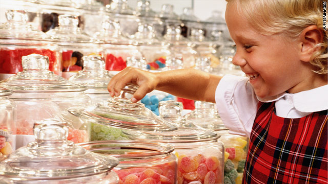 Box lunch: Kids eating candy and bloody bad meals