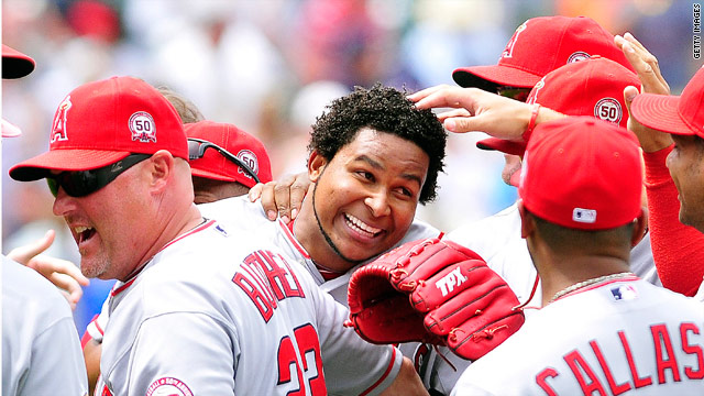 Angels' Santana pitches no-hitter in Cleveland Angels' Santana pitches no-hitter in Cleveland