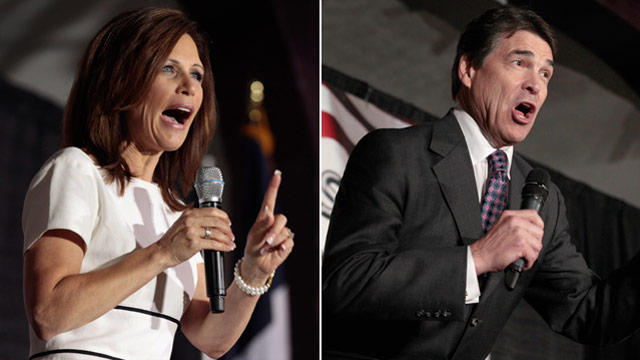Perry and Bachmann duel for spotlight in Iowa