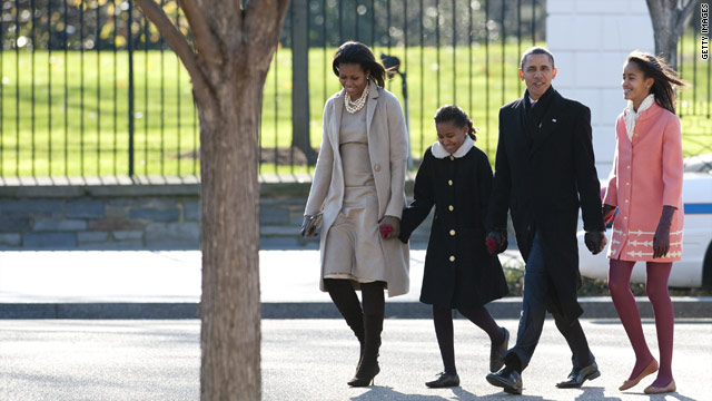 The Obamas walk to church, reverend preaches understanding expectations