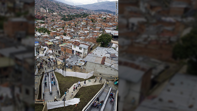 Giant escalators help poor in Medellin, Colombia