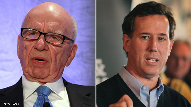 Murdoch tweets support for Santorum