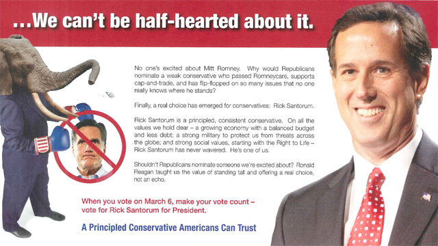 'No one's excited about Mitt Romney,' pro-Santorum mailer declares