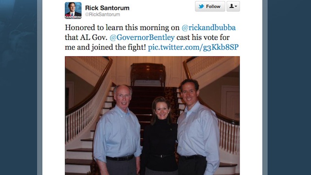 Alabama governor votes for Santorum