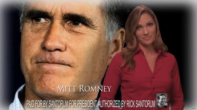 Santorum links Romney and Obama in ultimate ad dig