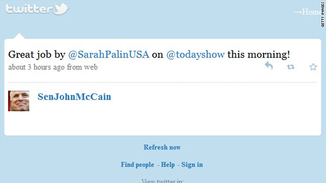 Tweet of the day: McCain congratulates Palin