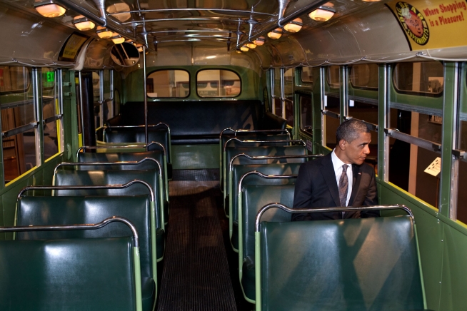 POTUS sits on bus made famous by Rosa Parks