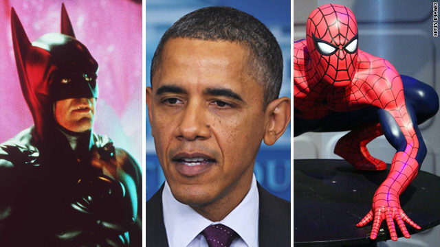 Obama shoots hoops with superheroes