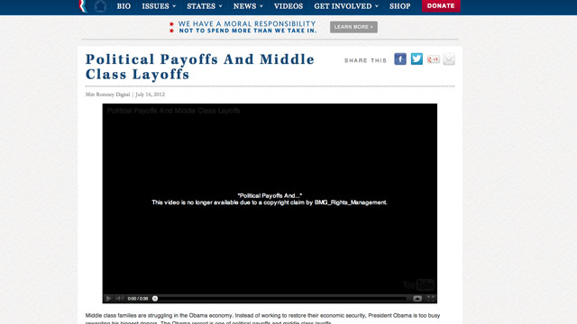 Romney web video taken off YouTube