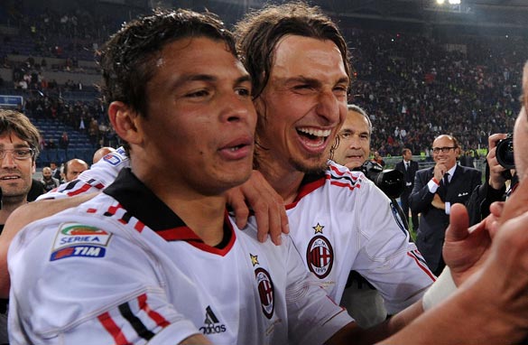 Thiago Silva (left) and Zlatan Ibrahimovic will both be playing for PSG when the 2012-13 season begins. (Getty Images)
