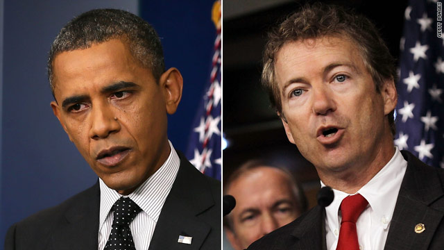 Obama, Sen. Paul battle in weekly addresses