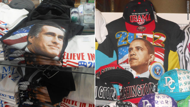Election souvenirs: T-shirts, buttons, bumper stickers and toilet paper