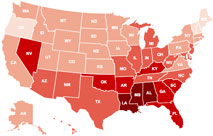 Map of preterm birth rates by state