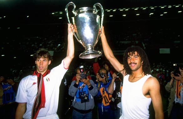 Ruud Gullit (right), this week's guest on CNN FC, won back-to-back European titles with AC Milan. (Getty Images).