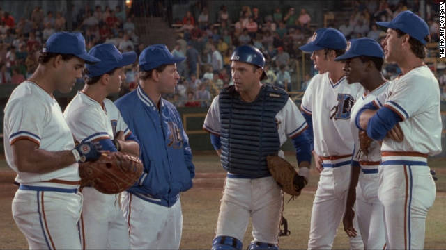 "Bull Durham," one of Kevin Costner's many baseball films, features the actor as minor league catcher "Crash" Davis. Davis, center, works to prepare a rookie pitcher (Tim Robbins), while Susan Sarandon's character falls for the pair of them.