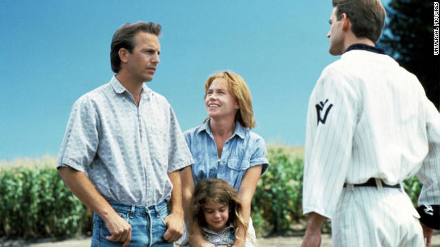 No longer a minor league catcher, Costner, who plays an Iowa corn farmer in "Field of Dreams," hears a voice urging him to build a baseball diamond. "If you build it, he will come," the voice says, though it's often misquoted as "If you build it, they will come."