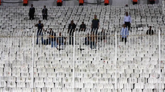 Only a dozen of Maccabi Tel Aviv's fans attended the game, barely populating the largely empty away section.