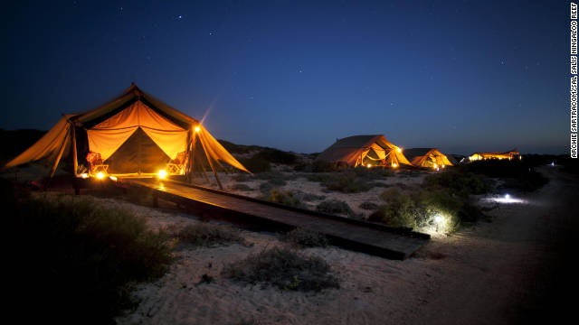 At Sal Salis Ningaloo Reef safari camp in Western Australia, tents are tucked among the dunes in Cape Range National Park.
