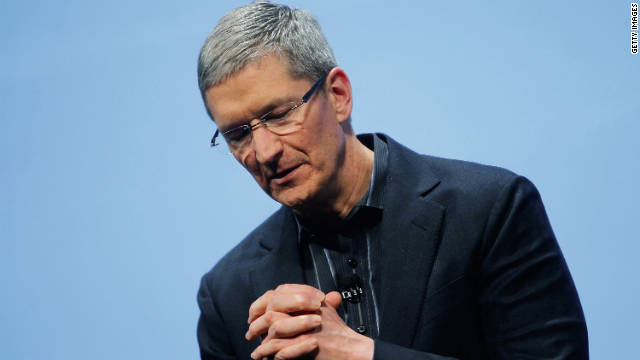 Apple's Tim Cook speaks during the iPhone announcement in January in New York. 