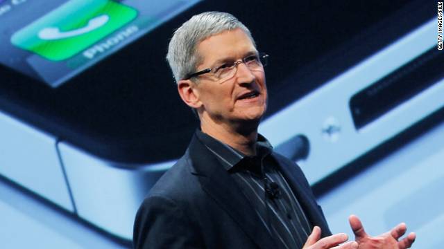 Apple CEO Tim Cook helps unveil the Verizon iPhone in January in New York.