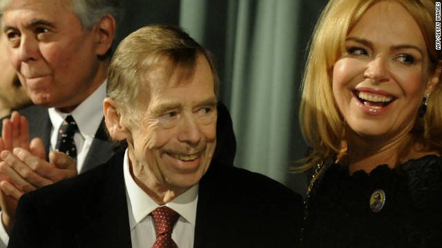 Former Czech Republic president and director Vaclav Havel (C) pictured on March 22, 2011 in Prague.