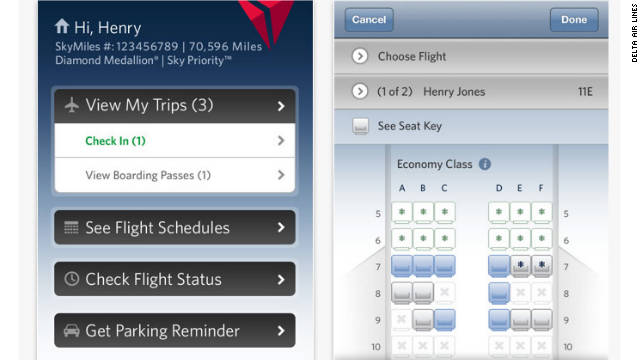 Delta Air Lines' app allows passengers to rebook in the event of a delayed or canceled flight.