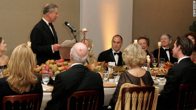 Prince Charles speaks at a dinner for business leaders, including Jobs, on November 7 in San Francisco. 