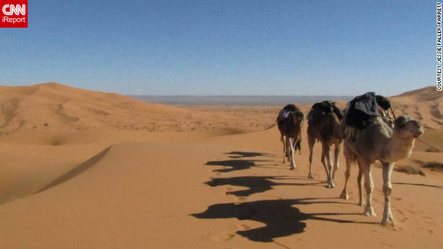 Jessie Faller-Parrett "took a two-day, two-night camel trek into the desert and rode camels, spent the nights in camps with Berber families, ate wonderful meals, hiked sand dunes, and saw an endless sky of stars."