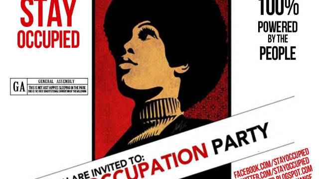 An Occupy Wall St. invitation designed by Shepard Fairey to draw people to an Occupy party in Times Square earlier this month