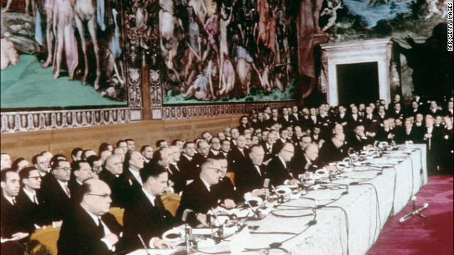 The 1957 Treaty of Rome created the European Economic Community, under which the partner nations attempted to harmonize a raft of other policies, from agriculture and fisheries to monetary policy.