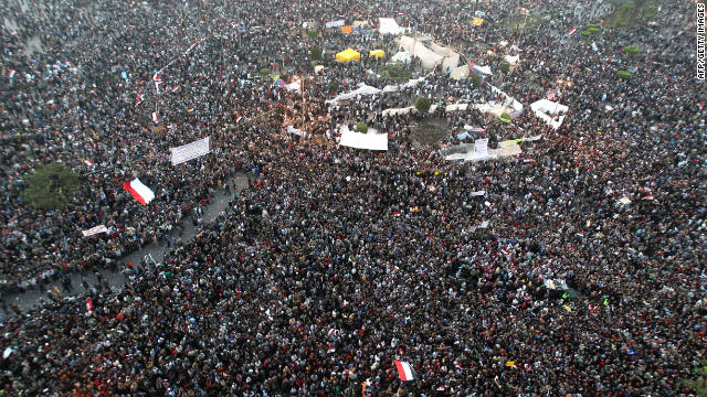 Thousands of protesters gather in Cairo's Tahrir Square on the fourth day of clashes with security forces on Tuesday.