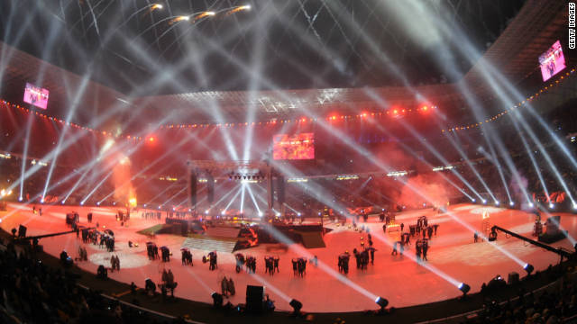 The Ukrayina Stadium is home to Ukrainian outfit Karpaty Lviv and is pictured here during an explosive opening ceremony in October 2011. The arena holds just under 35,000 fans and will be the venue for three Group B ties.