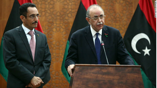 Libya's interim prime minister Abdel Rahim al-Kib announces his new cabinet line-up on November 22, 2011. 