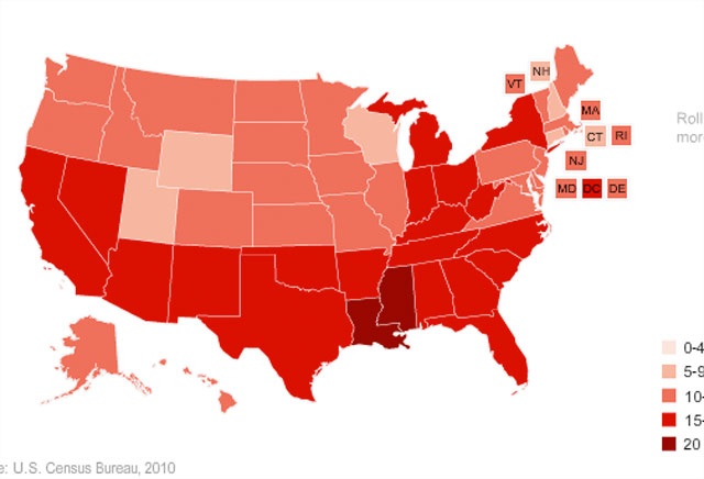 Map: Poverty rates, state by state