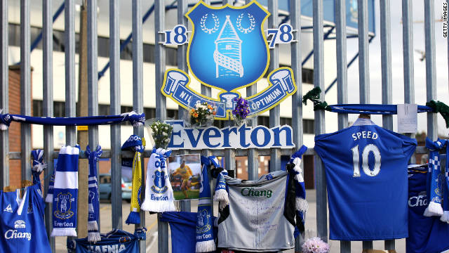 Tributes to Speed appeared at all the clubs he represented, like here at Everton's Goodison Park stadium in Liverpool.