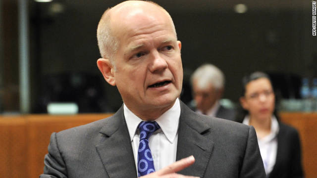 British Foreign Minister William Hague at the EU meeting in Brussels