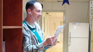 Rosenblatt talks to his daughter, Harper, via Skype from Camp Warrior near Kirkuk, Iraq, in November.