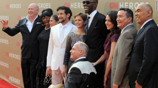 The top ten CNN Heroes gather for photos on the red carpet at The Shrine Auditorium for 2011 CNN Heroes: An All-Star Tribute on Sunday, December 11.